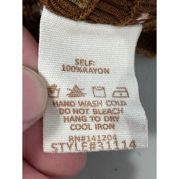 Hem and Thread Floral Smocked Top Women Size M Long Sleeve Brown Bohemian Hippie - Picture 4 of 7